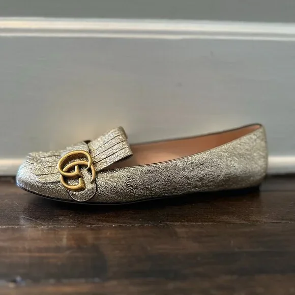 GUCCI Marmont Crackle Leather Gold Tassel GG Loafer 37 (sz. 7) - Picture 7 of 16